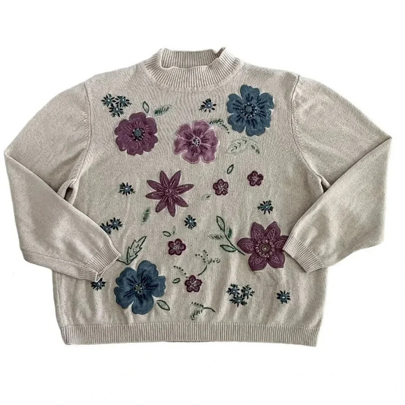 VINTAGE 90’s Alfred Dunner Floral Knit Sweater - Picture 1 of 5